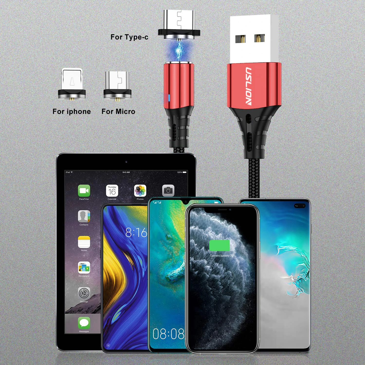 USB-кабель USLION Type-C для iPhone 11 Магнитный зарядный кабель Micro USB Samsung S9 C | Мобильные