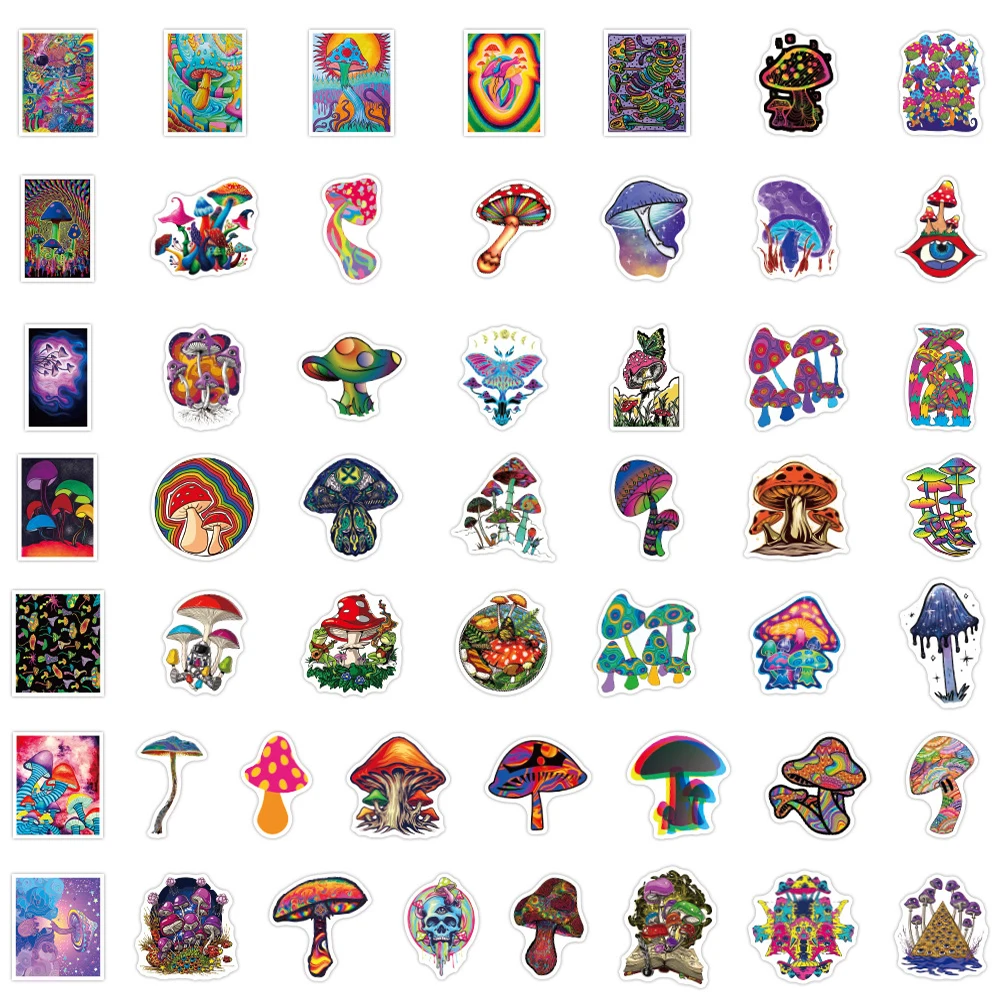1050100pcs colorful psychedelic mushroom rainbow stickers aesthetic car skateboard motorcycle laptop cool decal sticker toy free global shipping