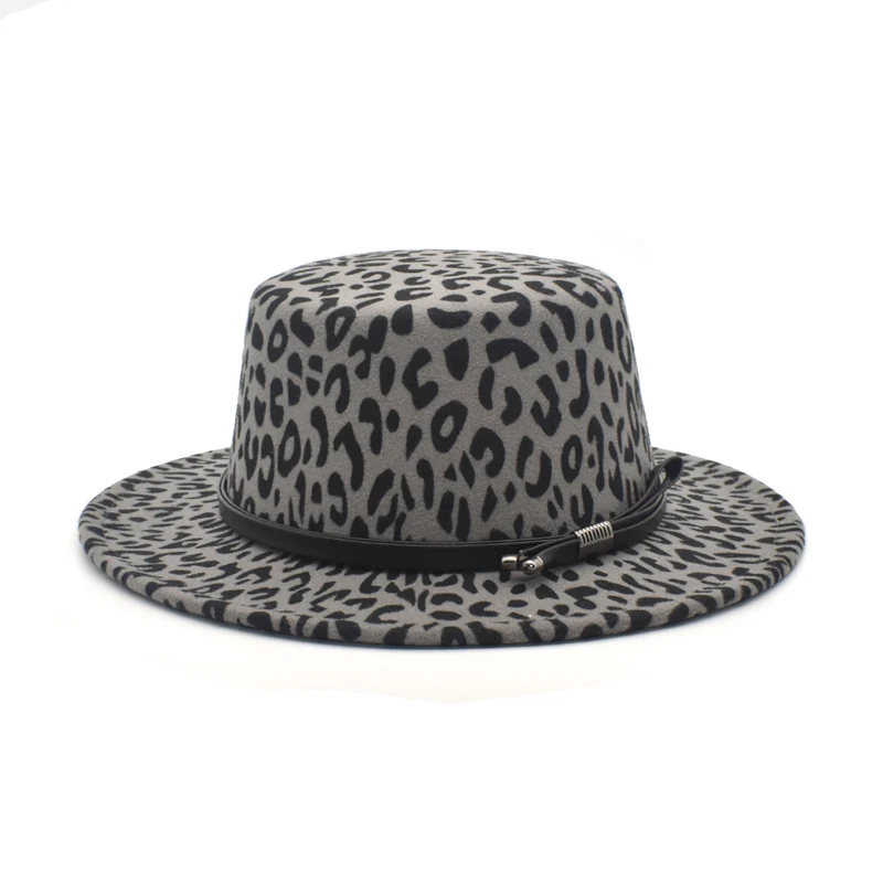 Ladies Leopard Print Winter Warm Flat Top Fedora Hat Top Jazz Hat Men And Women Round Flat Top Hat P15