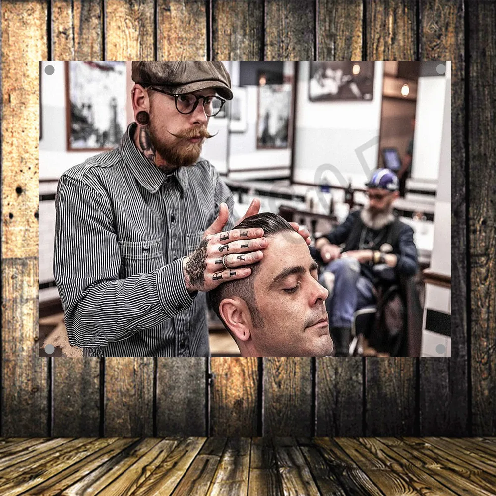 Shaving Tattoo Barber Shop Poster Banners Hanging Pictures Art Waterproof Cloth Music Festival Banquet Party Decor |