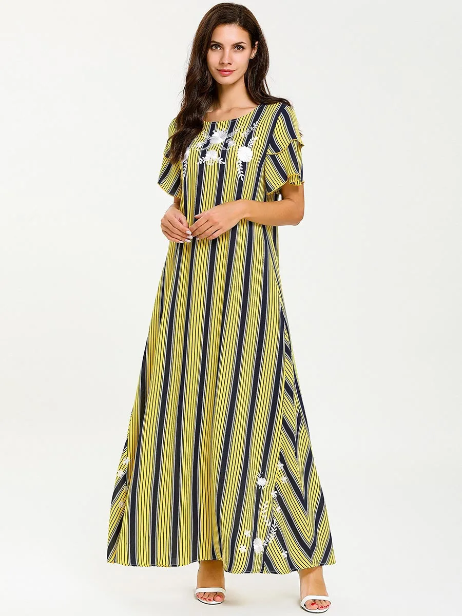 Марокканский кафтан модное женское платье большого размера с вышивкой в полоску