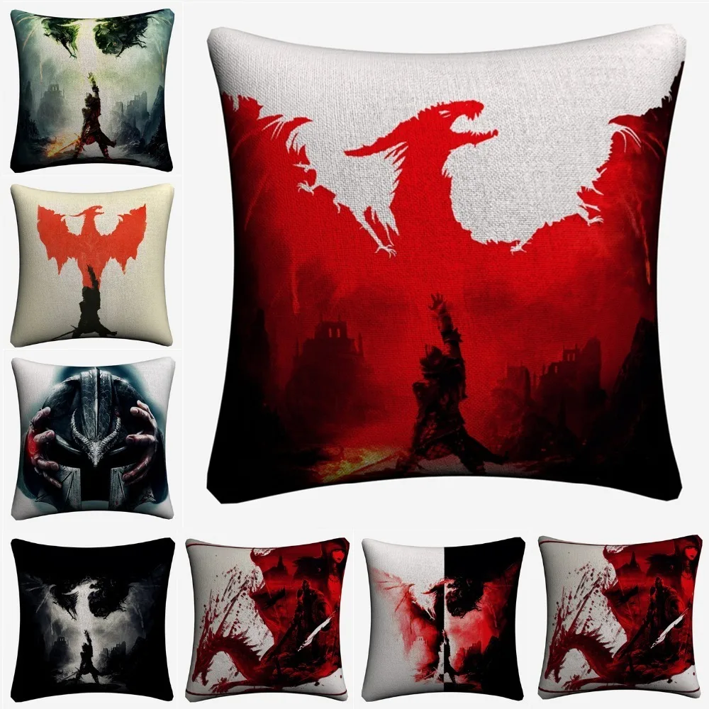 Дракон возраст инквизиция игры художественная декоративная льняная наволочка
