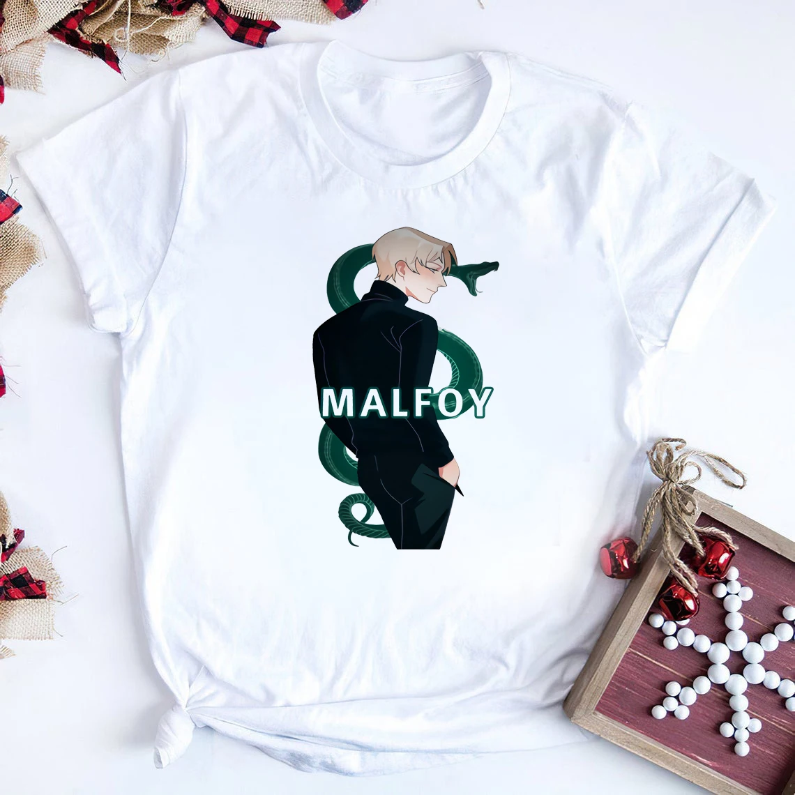 Draco Malfoy T-Shirt Malfoy with Snake Graphic Tee Cool Slytherin Tees Cool Hipster Tops Vintage Potter Merch