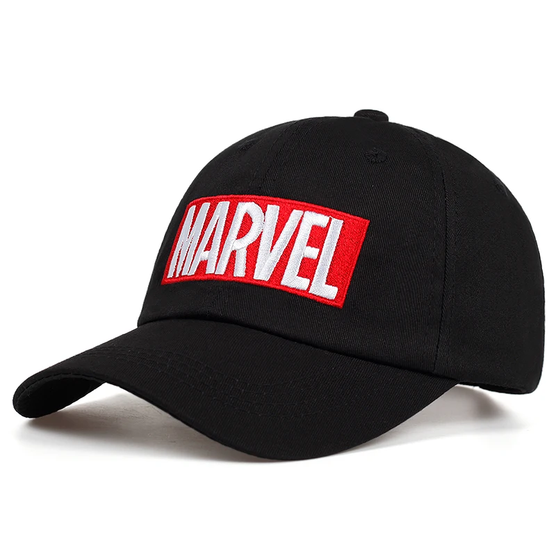 Женские Мужские Хлопковые бейсболки Marvel с вышивкой и лентой, летние солнцезащитные шапки для мальчиков, регулируемый Дальнобойщик бейсболка