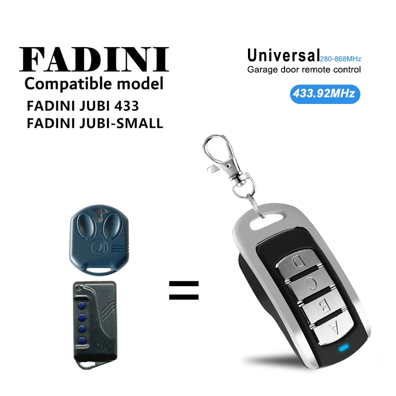 

FADINI Открыватель гаражных дверей, дистанционное управление, вращающийся код, клон JUBI 433 JUBI, маленький пульт дистанционного управления 433 МГц, ...