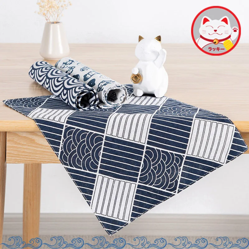 

Placemats for Table 4 Pieces Cotton Linen Japanese Style Lucky Cat Double Layer Place Mat Set in Kitchen Dinner Mat Napkins Navy