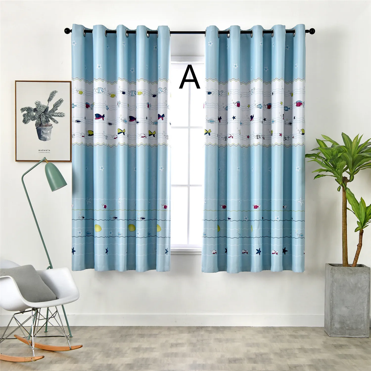 

Плотные Короткие шторы морской рыбы шаблон для Гостиная Спальня Кухня окна и двери дома украшение для штор JL2828