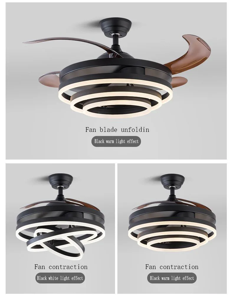 Потолочный вентилятор бесшумный 42 см 4 реверсивных лопасти светодиодный 3 цвета с