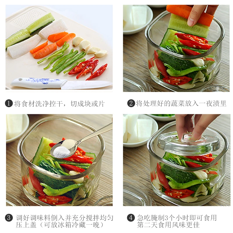 Кухонный стеклянный контейнер для пищевых продуктов японский Kimchi Mason Jar бытовой утолщенный один ночной маркер банки