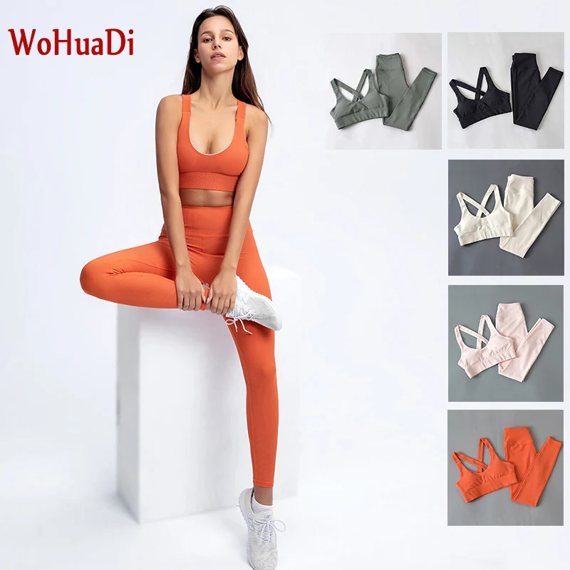 

WOHUADI Sexy Fashion Women's Clothing Yoga Suit Sportswear Gym Fitness Sports Bra Set Female Outdoor High Waist Leggings Stripe