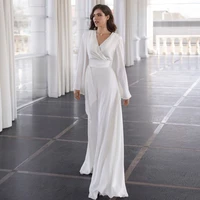 white wedding dress for summer bohemian jumpsuit v neck long sleeve beach bridal gowns pants boho style customize robe de mari%c3%a9e