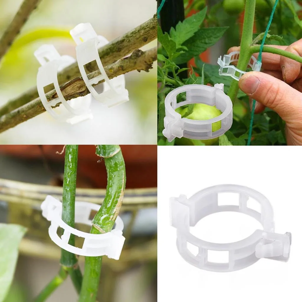 

50PC Plastic Trellis Tomato Clips Supports Connects Plants Vines Trellis Twine Cages Greenhouse Veggie Garden Plant Clip