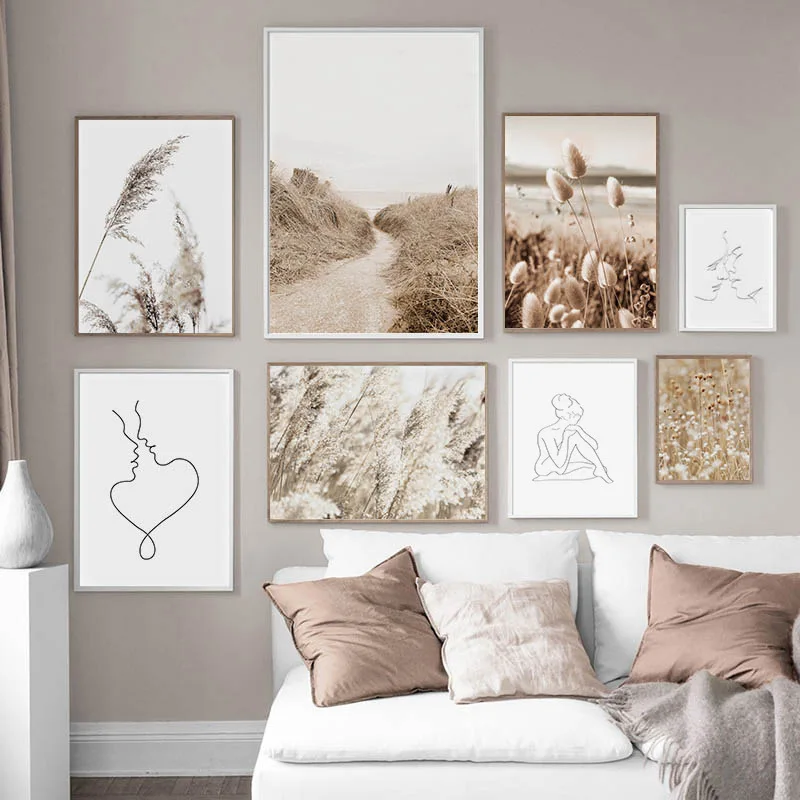 

Modren Natural Landscape Reed Plant Canvas Paintings Abstract Line Figure Print Poster Nordic Living Room Home Decoration Murals