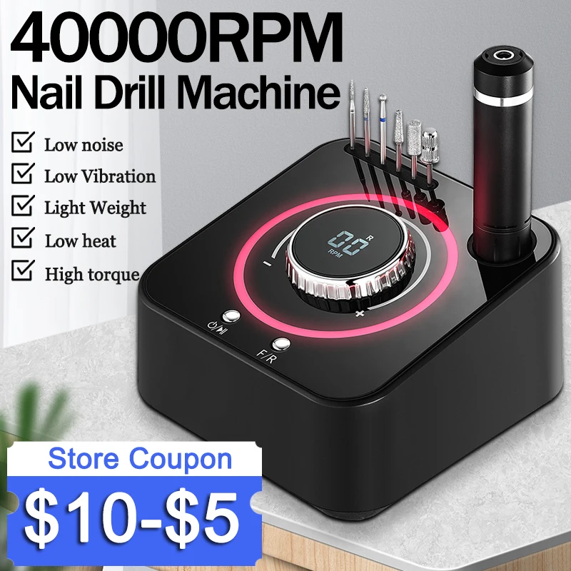 

40000RPM Electric Manicure Drill Set Nail File With Memory Funtion Nail Drill Machine Milling Cutter Nail Art Salon Tool
