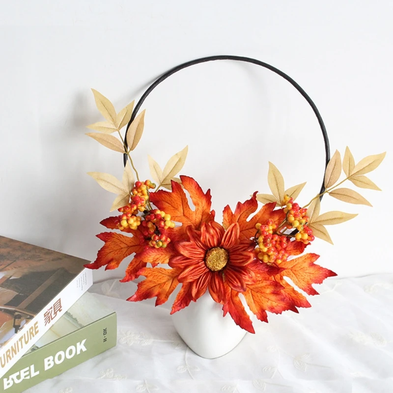 

Fall Wreath Decoration Autumn Wreath with Maple Leaves Berries Harvest Wreath for front Door Wall Thanksgiving Decor