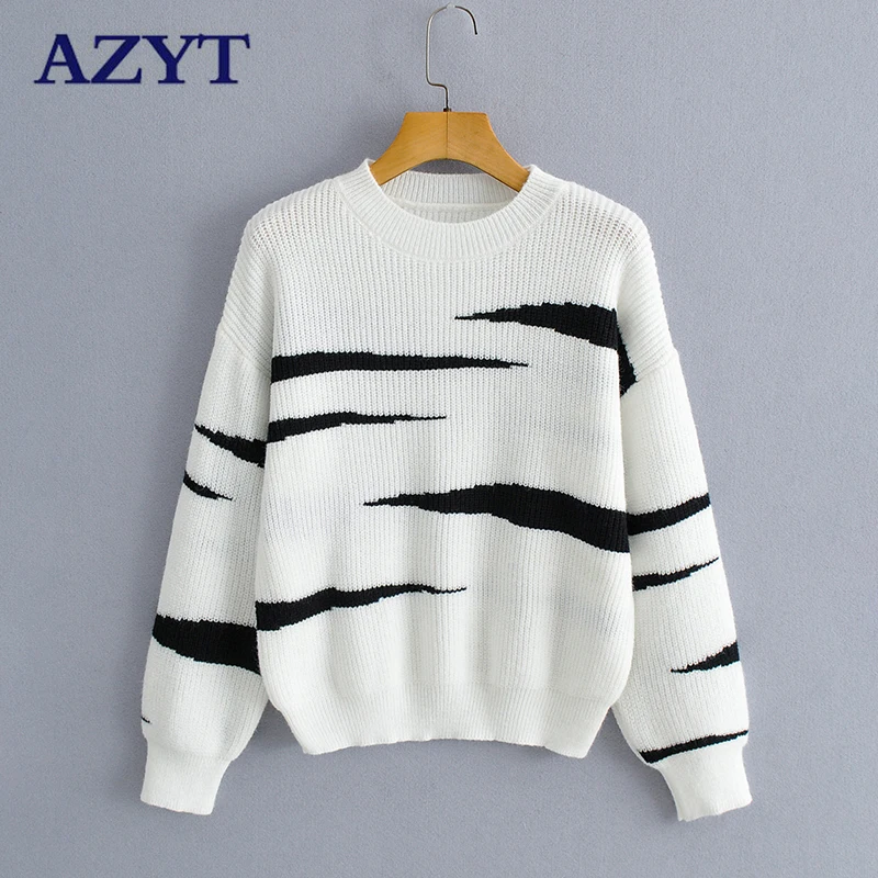 

Женский трикотажный пуловер с круглым вырезом и длинным рукавом