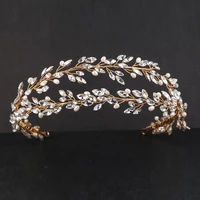 slbridal handmade luxury rhinestone crystal freshwater pearls bridal tiara headband wedding bridesmaids crown women hair jewelry
