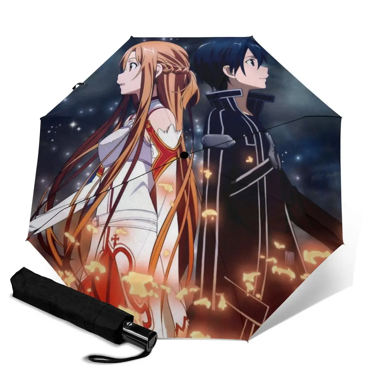 

Мужской и Женский автоматический зонт HUAZI, 2021, 8 ребер, с сильным ветром, 3 сложения, 3D-печать, меч, онлайн, классический уличный зонт