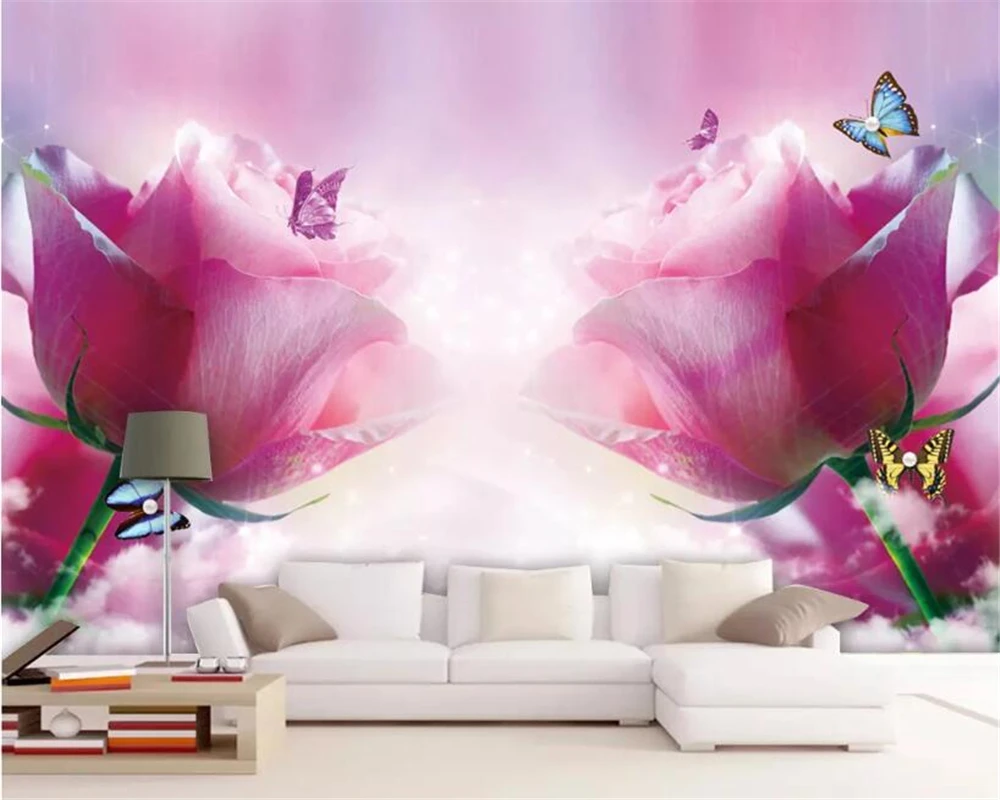 

Drop Shipping Custom Photo Wallpaper 3D Rose Butterfly Mural Wallpaper Living Room Bedroom Background Wall Decoration Wallpaper