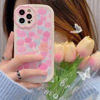 for iphone 11 pro max case tulip bear phone cases for iphone12 11promax xs max x xr soft silicone frame leather back cover