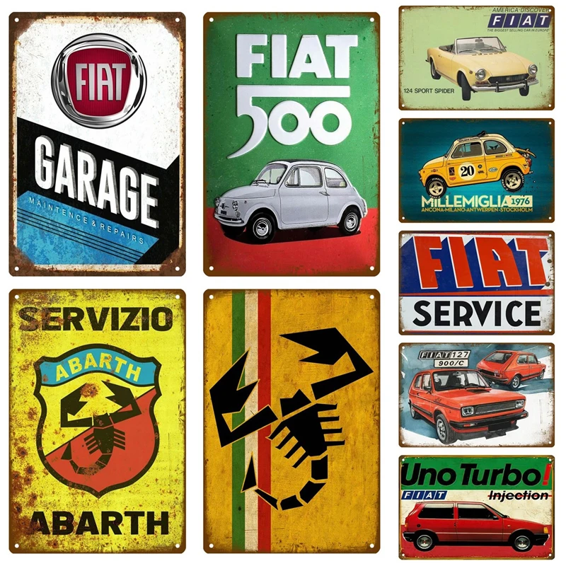

FIAT автомобиль Ретро декоративный дом металлическая табличка с надписью жестяной знак винтажный постер Декор стена настенные постеры