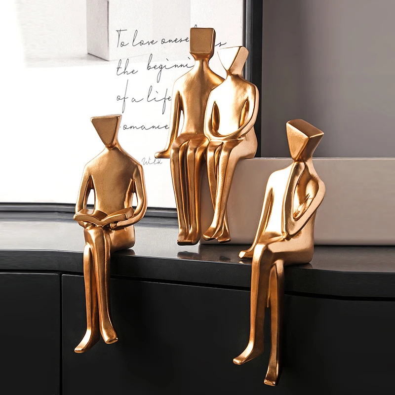 

Nordic Golden Family Character Statues Figurine Resin Sculptures Office Home Decoration Desktop Art Craft Ornament Birthday Gift