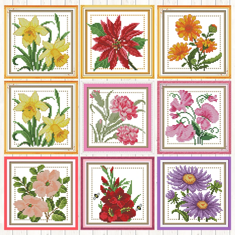 

Flowers Series Chinese Cross Stitch Mini Patterns 14CT 11CT DIY Handwork Embroidery Kit DMC Needlework Set Wholesale Home Decor