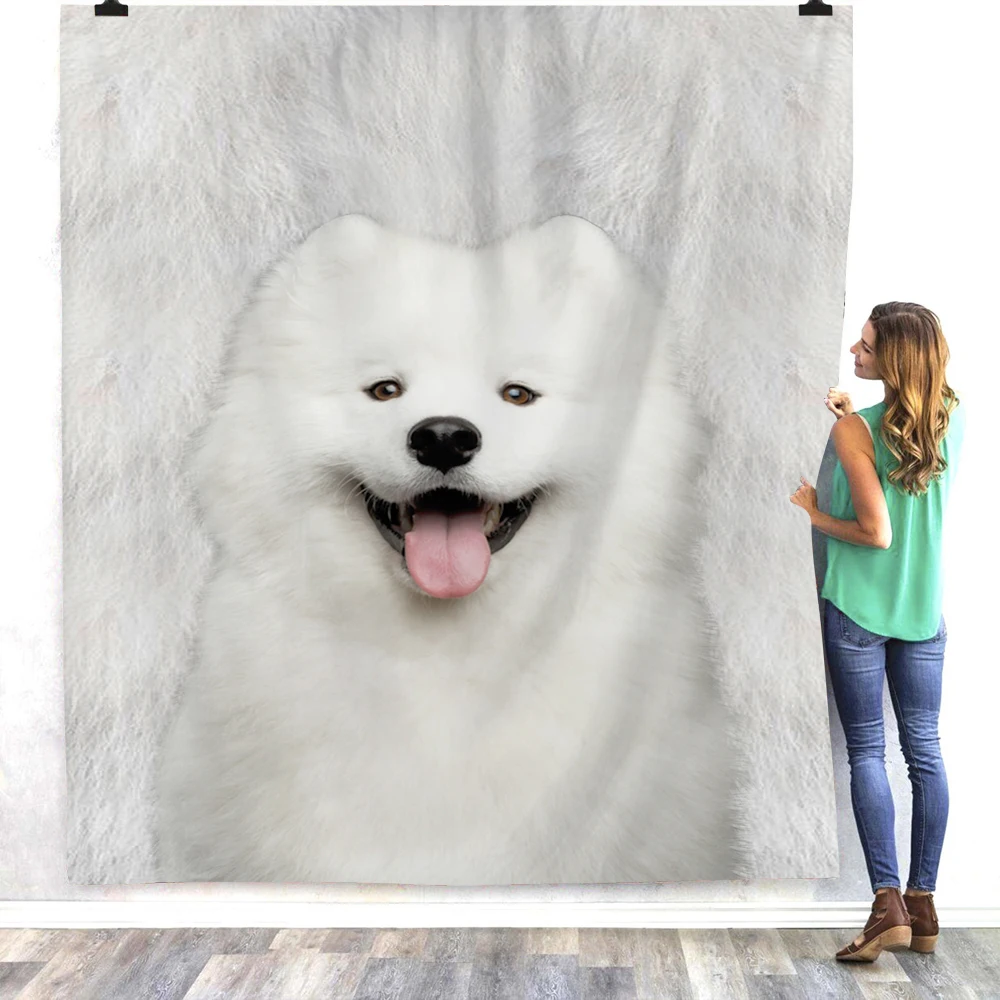 

ONGLYP Sherpa Fleece Blanket 3D Samoyed Cozy Throw Blankets Warm Soft Thicker Plush Bedding Blanket for Sofa Couch Air Travel