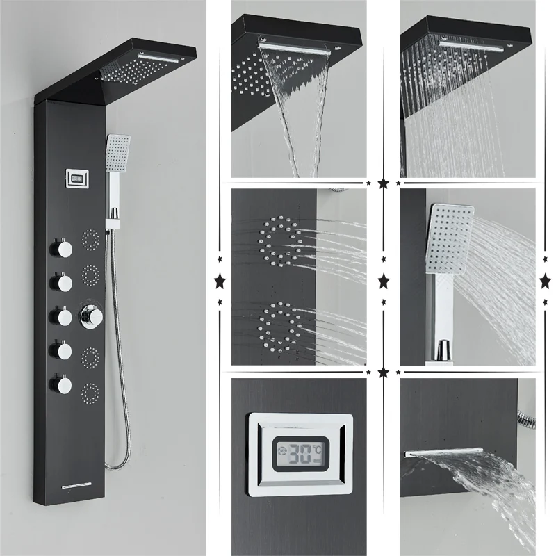 Черный смеситель для душа ванной комнаты набор душевых панелей ванны с ручным