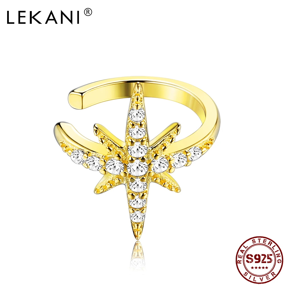 

LEKANI Star Shape 925 Sterling Silver Clip Earrings For Women Shiny White Round Cubic Zirconia Earring Anniversary Fine Jewelry
