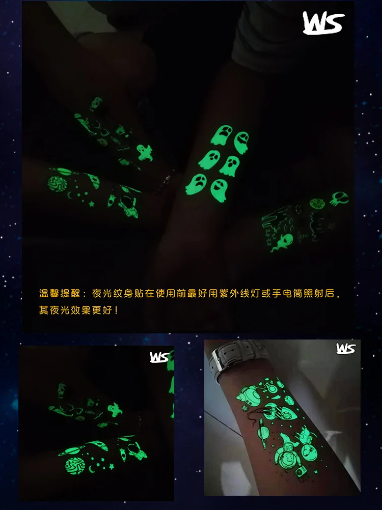 Светящаяся темная Татуировка наклейка космический корабль маленькая рука