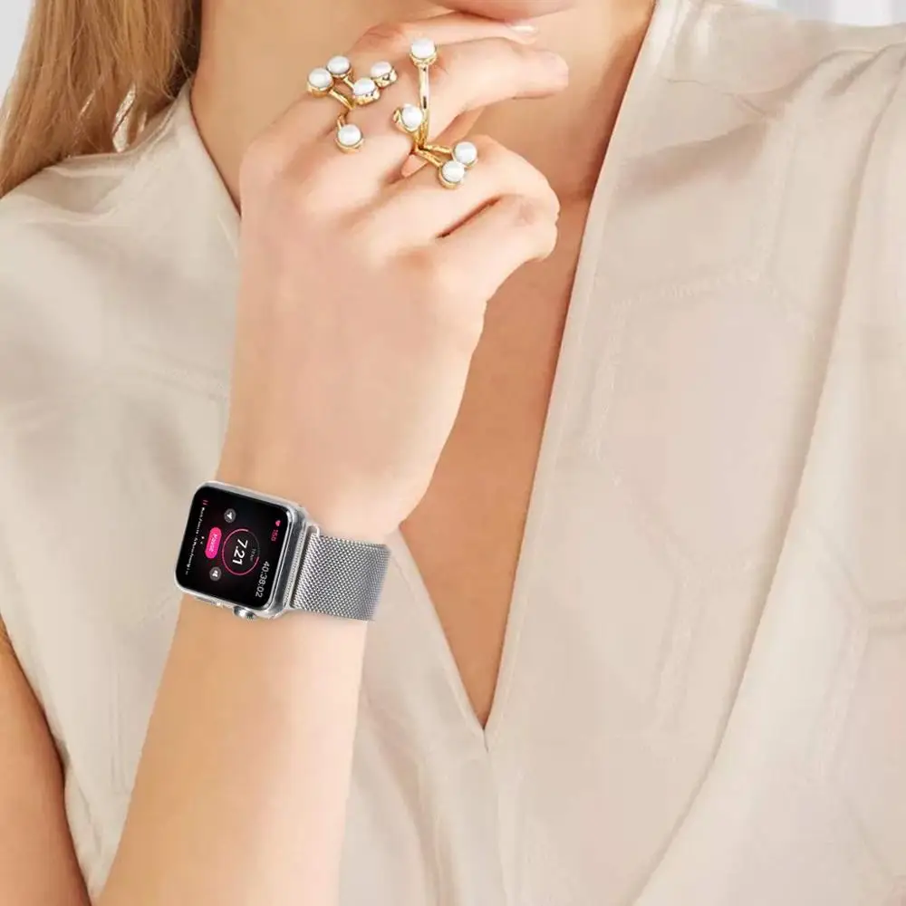 Ремешок из нержавеющей стали для Apple watch 38 мм 42 мм Миланская петля браслет на магнитной застежке ремешок 40 мм 44 мм для iWatch серии 5 4 3 2 1