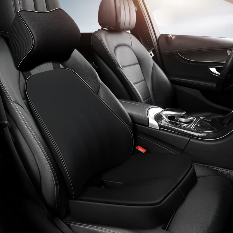 

Memory Foam Car Headrest Pillow Leather Embroidered Seat Supports Sets Back Cushion Adjustment Auto Neck Rest Lumbar Pillows