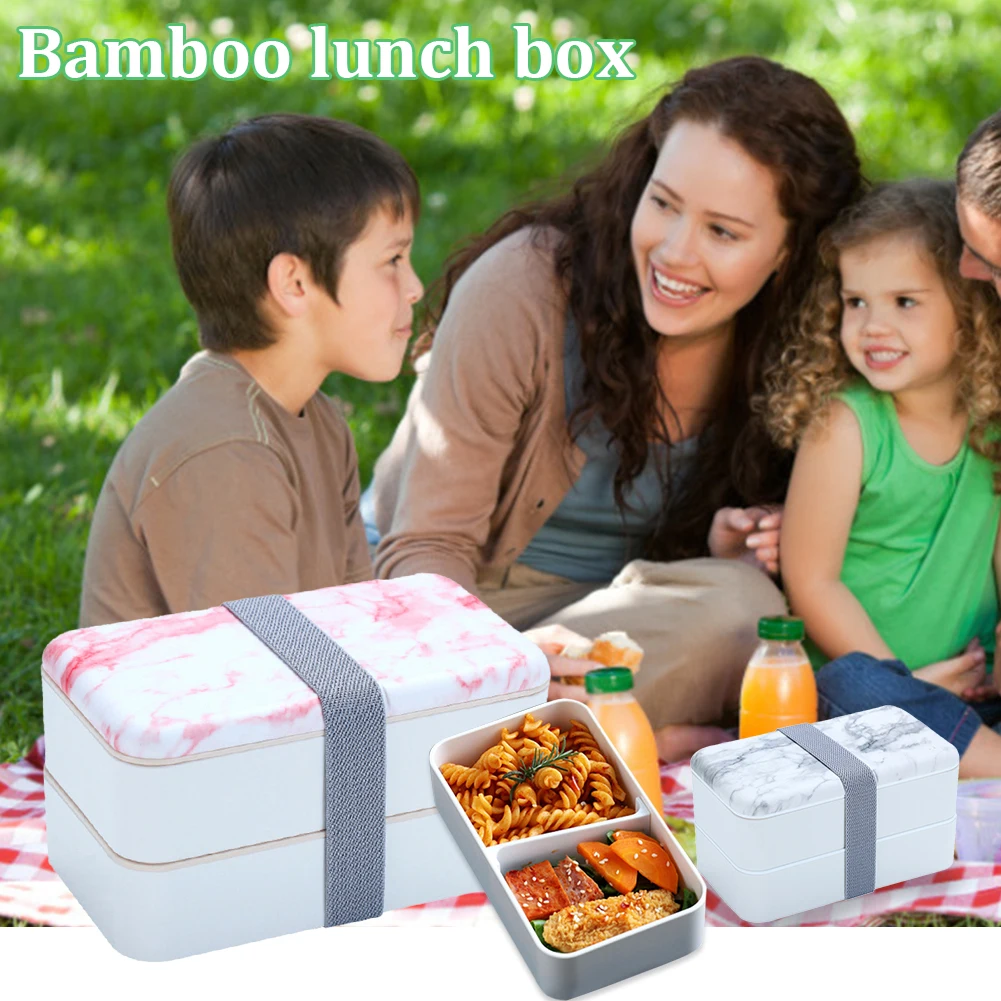 

Креативный мраморный двухслойный пластиковый Ланч-бокс, двухслойный бэнто-бокс, пригодный для микроволновки Ланч-бокс, Портативный Ланч-бо...