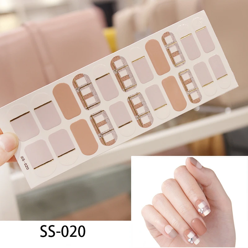 SS-020 1 лист, одноцветные блестящие наклейки для ногтей, французские наклейки для ногтей, наклейки-лак для ногтей, украшения, маникюр, настройка - Цвет: SS-020