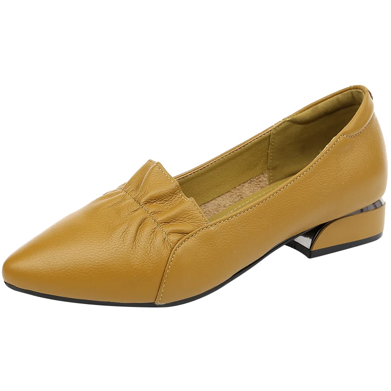 

TOACEK Brand Shoes Thick Heel Ladies Pumps Genuine Leather Pointed Toe Colorful Square Heels Party Handmade Shoes Women