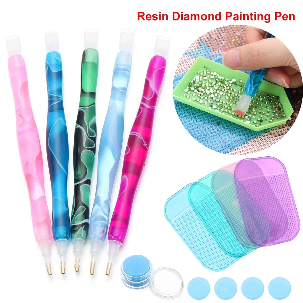 

1 Set of 5D Resin Diamond Brush Tip Drill Pen Non-Slip Diamond Painting Pad Cross Stitch Embroidery DIY Craft Accessories