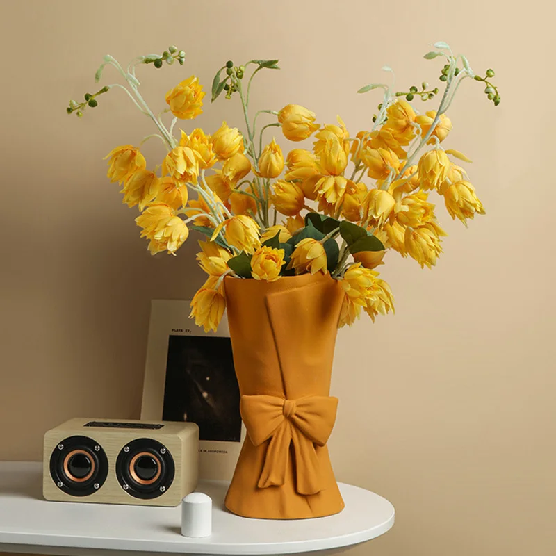 

Декор для дома в скандинавском стиле Ins Morandi с бантом, Необычные Керамические настольные украшения для входа, простой дизайн