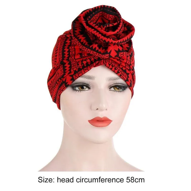 

Women Muslim Hat Flower Printed Removable Bowknot Turban India Head Hair Bonnet Cap Hair Inner Loss Accessories Bandanas Wr W1J4