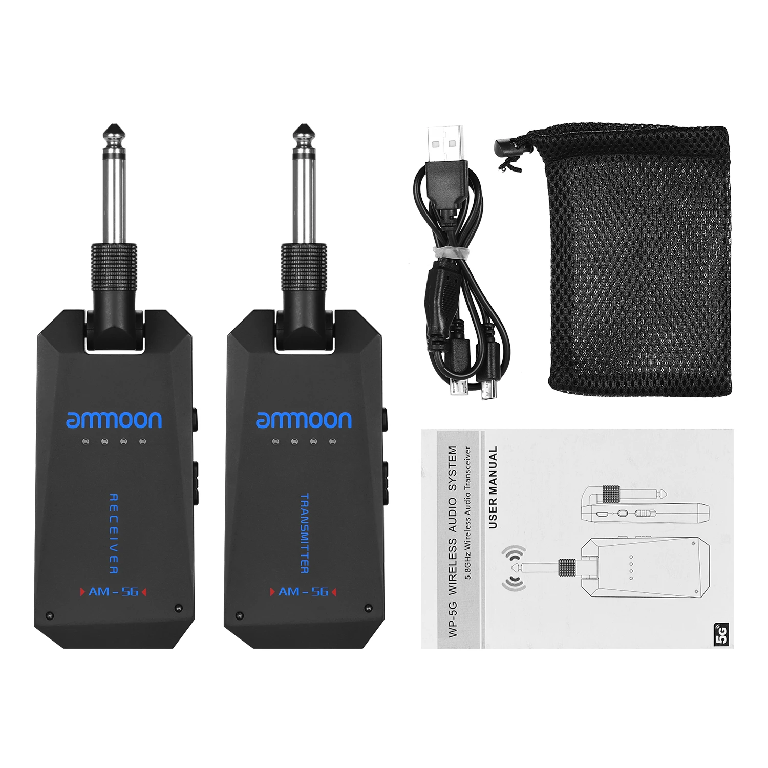 

ammoon AM-5G Wireless 5.8G Guitar System Rechargeable Audio Transmitter and Receiver ISM Band Guitar Amplifier Accessories