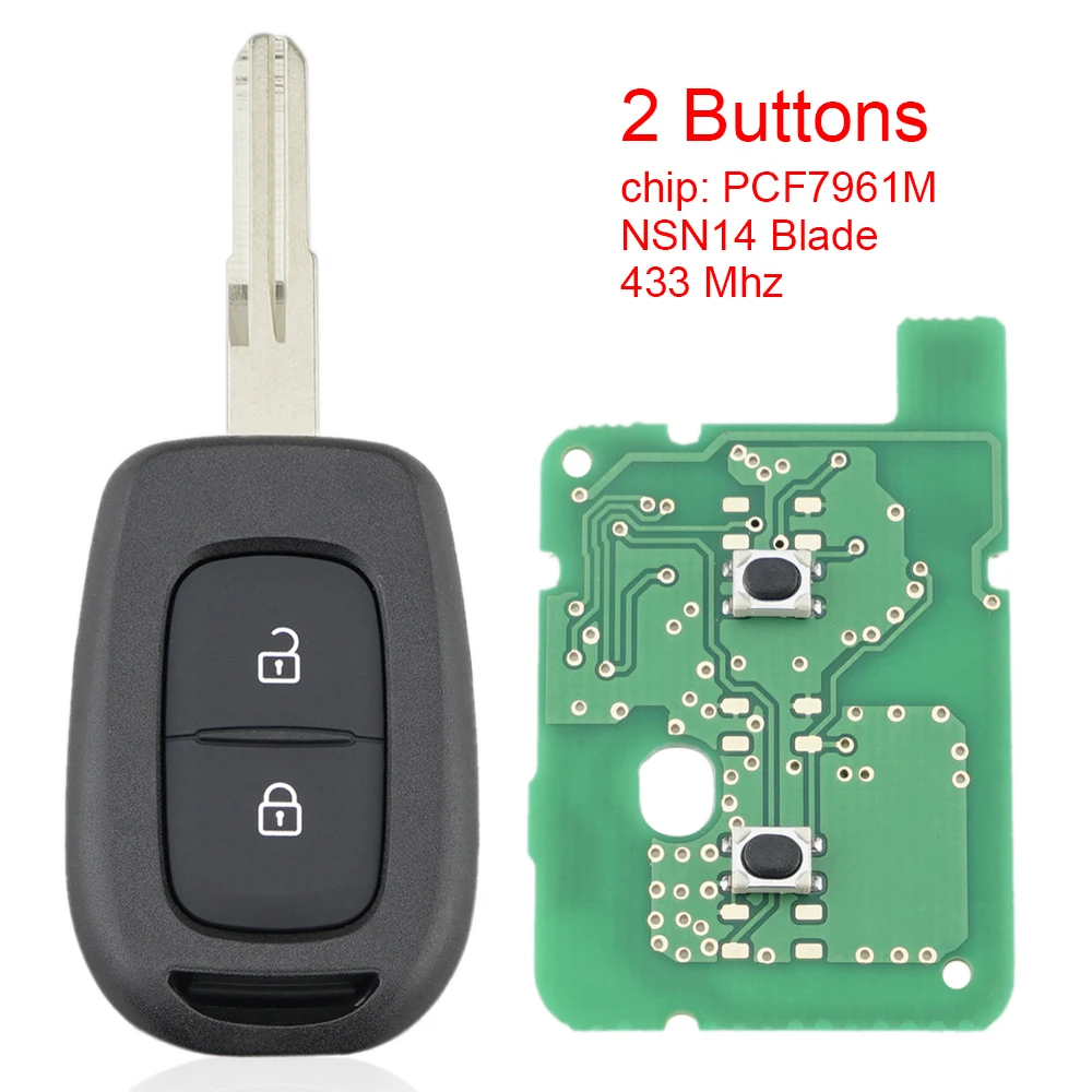 

433MHz 2 Buttons Car Remote Key with PCF7961M Chip and NSN14 Blade Fit for Renault Symbol Trafic Dacia Duster Logan new