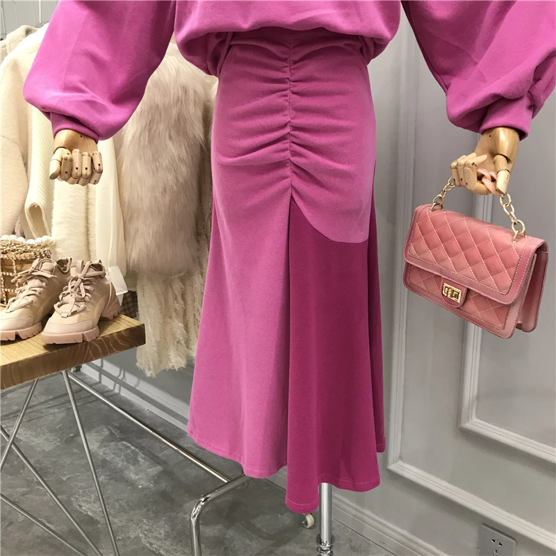 Свитер с открытыми плечами и юбка Русалка повседневные однотонные топы