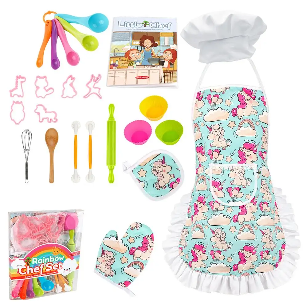 

Cooking And Baking Set For Kids 24/26-PCS Toddler Real Kitchen Accessories W/ Pony Patterns Chef Dress Up Pretend Role Play Gi