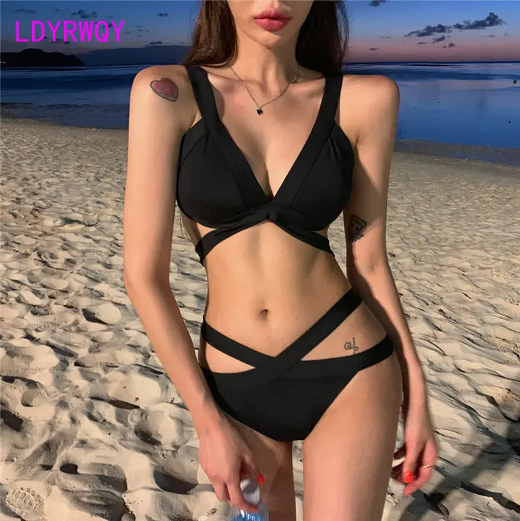 

Женский раздельный купальник LDYRWQY, черный, из полиэстера, для лета, 2021