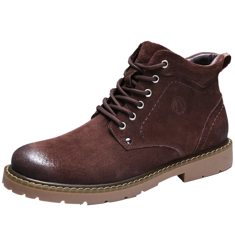 Leather coffee Winter Ankle Boots mens Genuine Leather Snow Boots Big Size 38-50 Outdoor Warm Winter Shoes for Men Anti-cold Boots Walker Peak - Цвет: Leather coffee