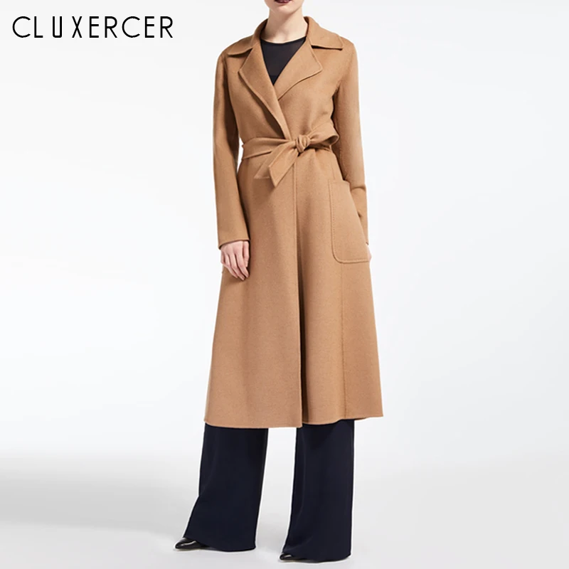 

New Fashion Woolen Coat Belt Slim Type Female Winter Coat Women Female Autumn Winter Long Coat