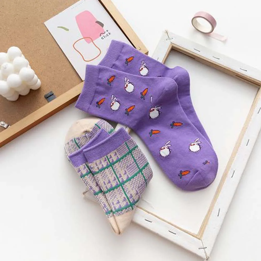 

Spring Autumn Winter Purple Socks Ins Women Comfortable Breathable Plaid Female Cotton Warm Socks Ladies Socks For Women