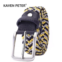 men women casual knitted elastic belt pin buckle mixed color webbing strap woven canvas braided stretch belts military tactical