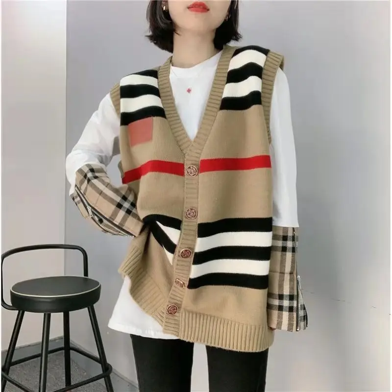 Свитер жилет Модный женский в Корейском стиле весна-осень кардиган без рукавов