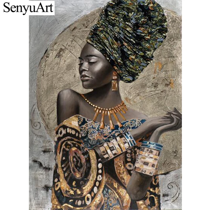 

SenyuArt Embroidery Diamond Painting 5d Full Drills Square Cross Stitch Decor Accessories Black African Woman Paint By Numbers
